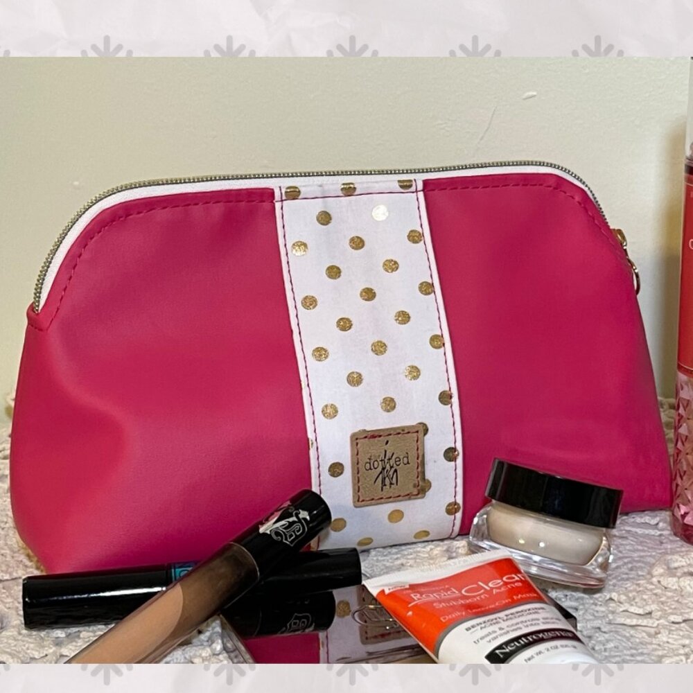 Handmade Barbiecore Hot Pink & Gold Polka Dot Cosmetic Makeup Pouch